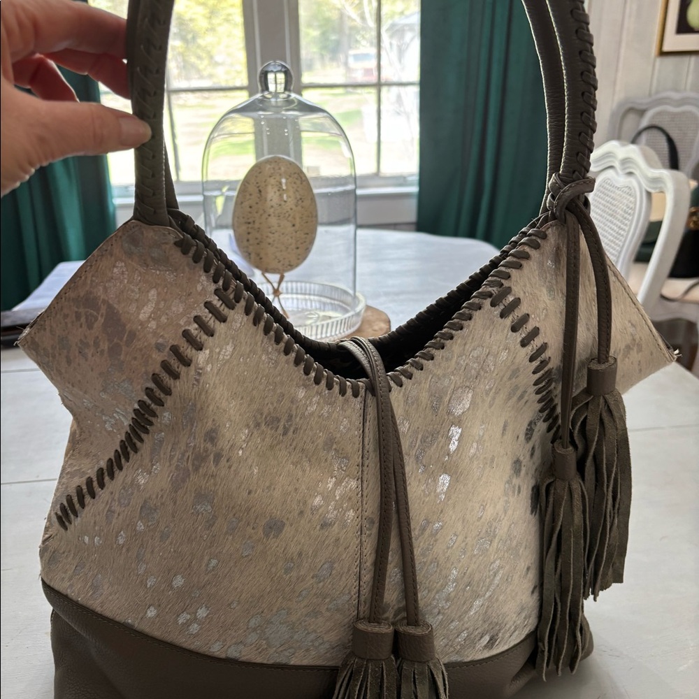 Silver splatter hair calf with leather